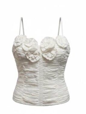 Zara White Ruched Floral Appliqué Spaghetti Strap Bustier